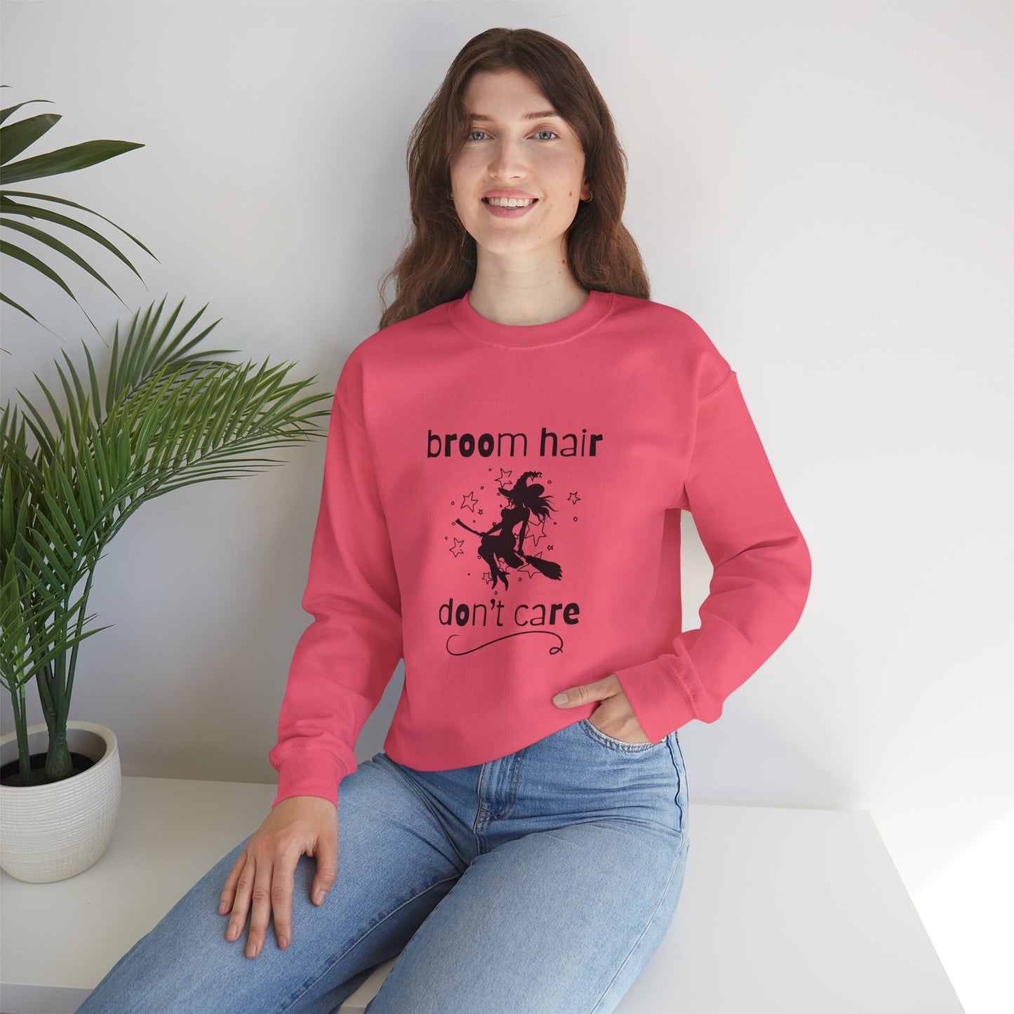 Broom Hair, Don't Care Sweatshirt Heavy Blend Crewneck Sweatshirt