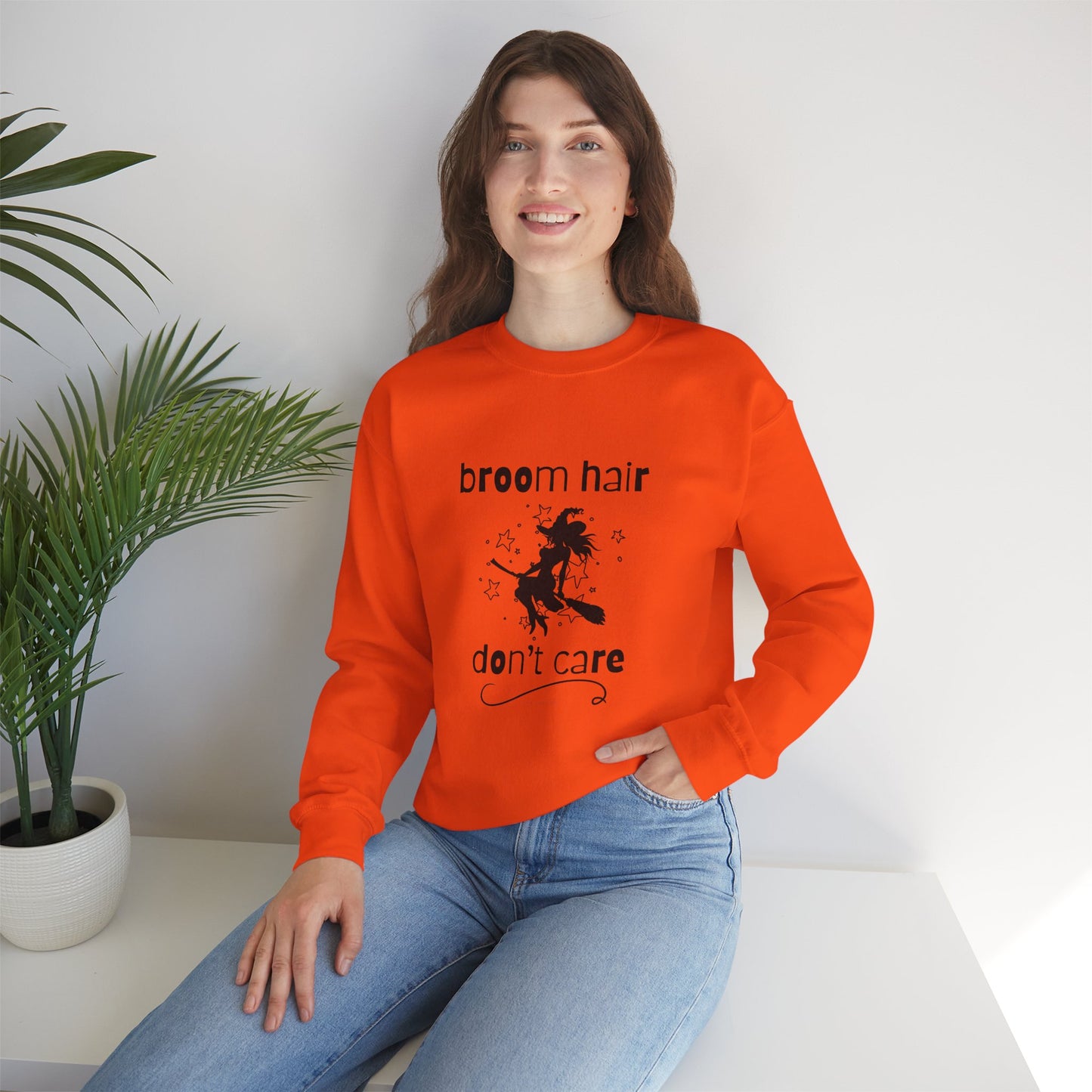 Broom Hair, Don't Care Sweatshirt Heavy Blend Crewneck Sweatshirt