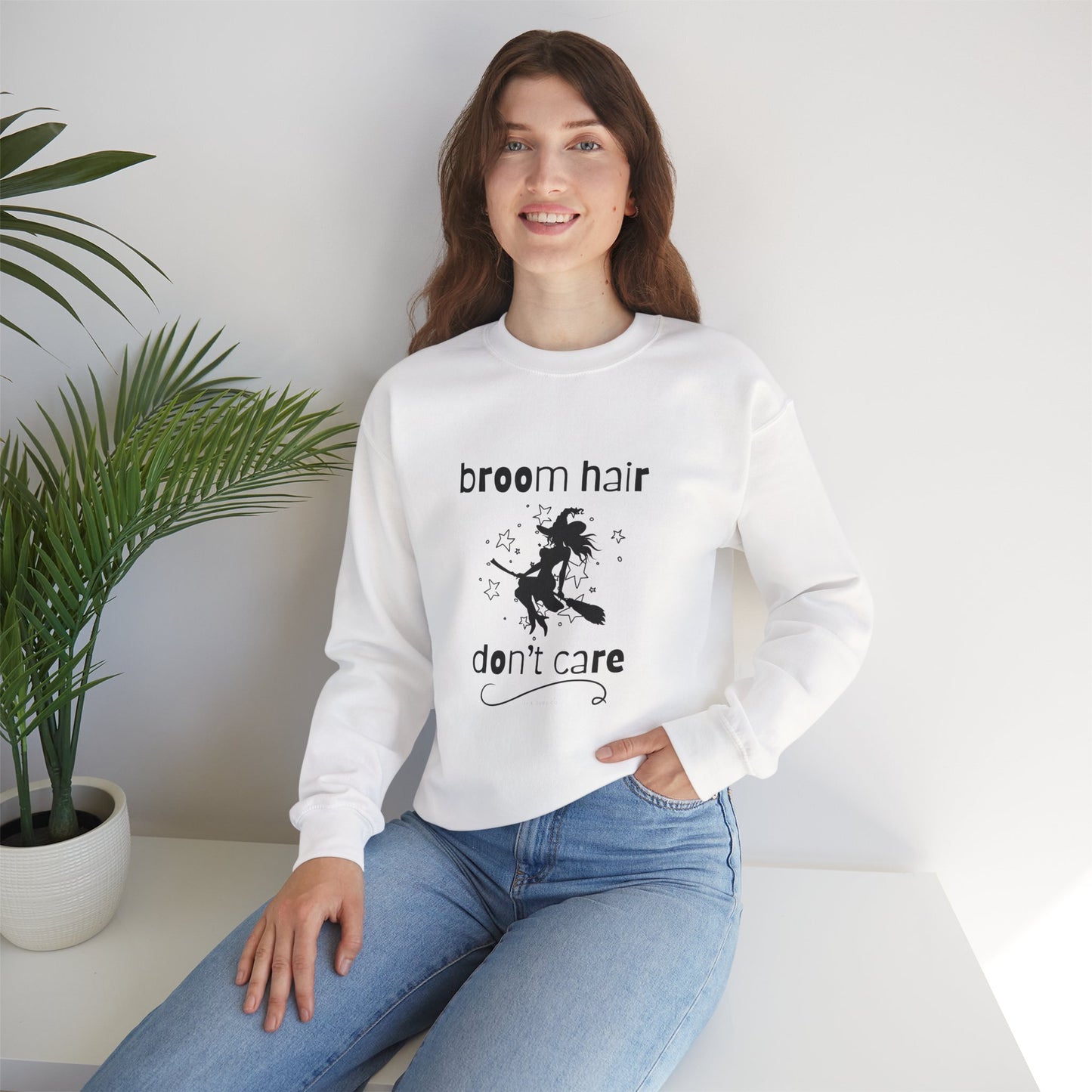 Broom Hair, Don't Care Sweatshirt Heavy Blend Crewneck Sweatshirt