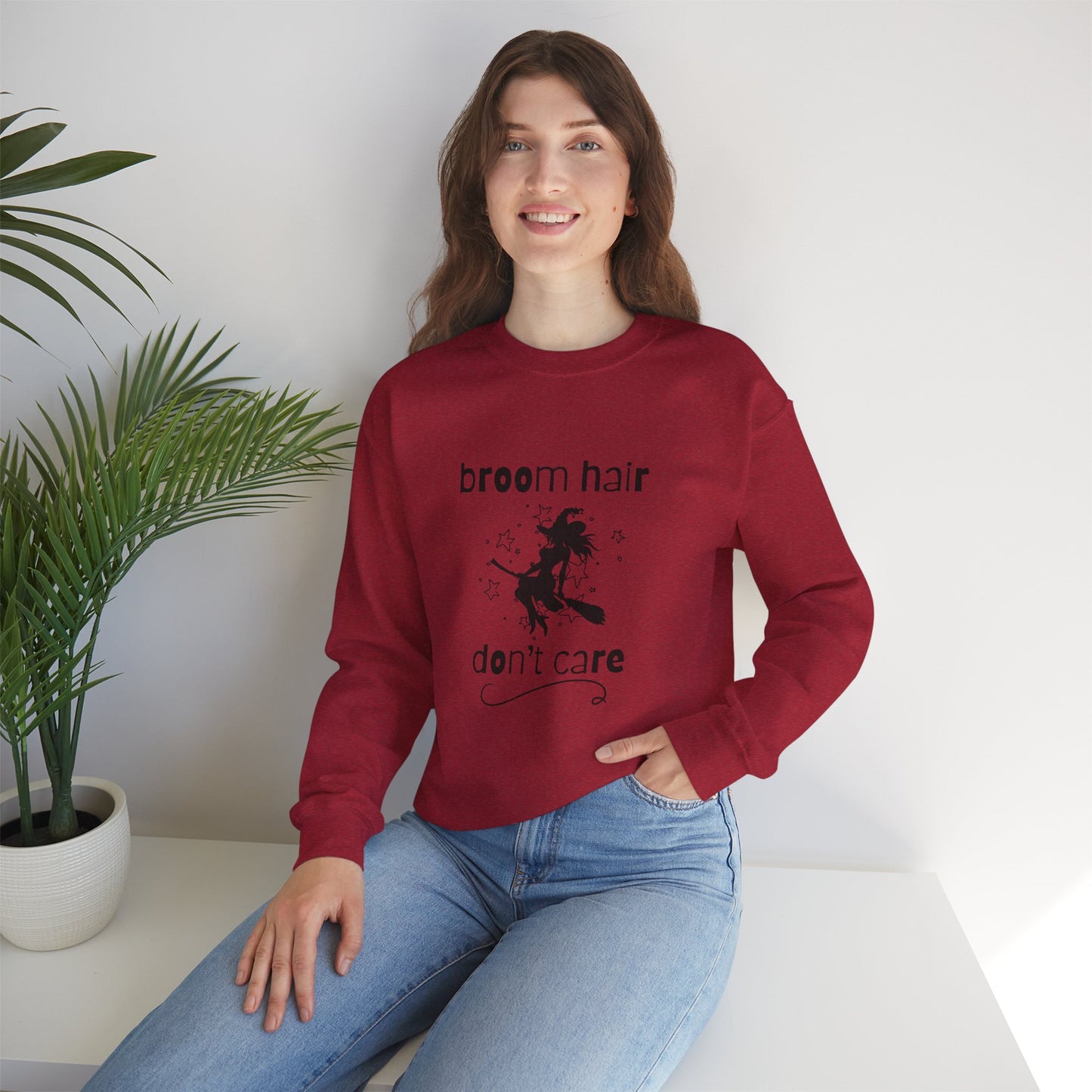 Broom Hair, Don't Care Sweatshirt Heavy Blend Crewneck Sweatshirt